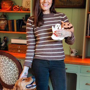 NWT XL Kiel James Patrick Mocha Stripe Scalloped Sweater